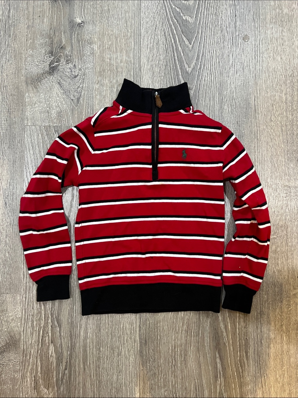 Ralph Lauren Red Black White Striped Half-Zip Pullover Hoodie